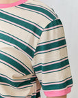 T-Shirt Rayé Col Contrastant Vert et Rose Polagram - Ex - voto