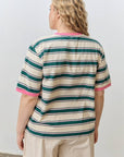 T-Shirt Rayé Col Contrastant Vert et Rose Polagram - Ex - voto