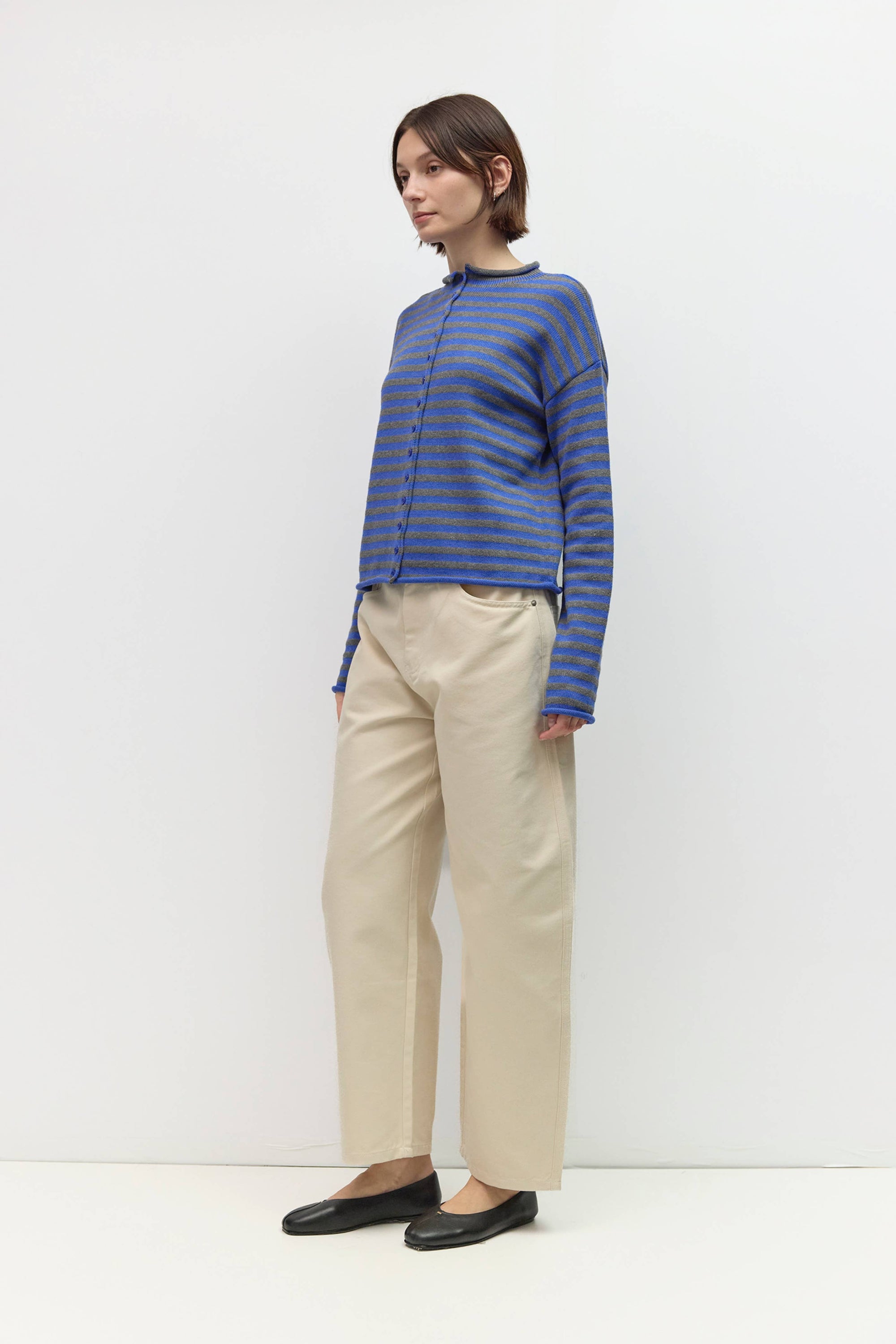 Mod Ref Cecelia Blue and Grey Striped Cardigan