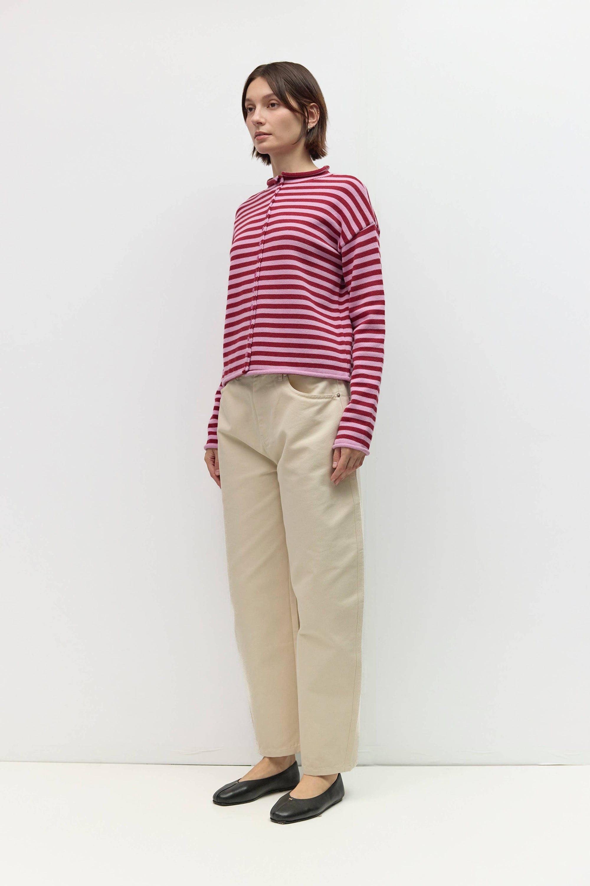 Mod Ref Cecelia Lilac and Burgundy Striped Cardigan