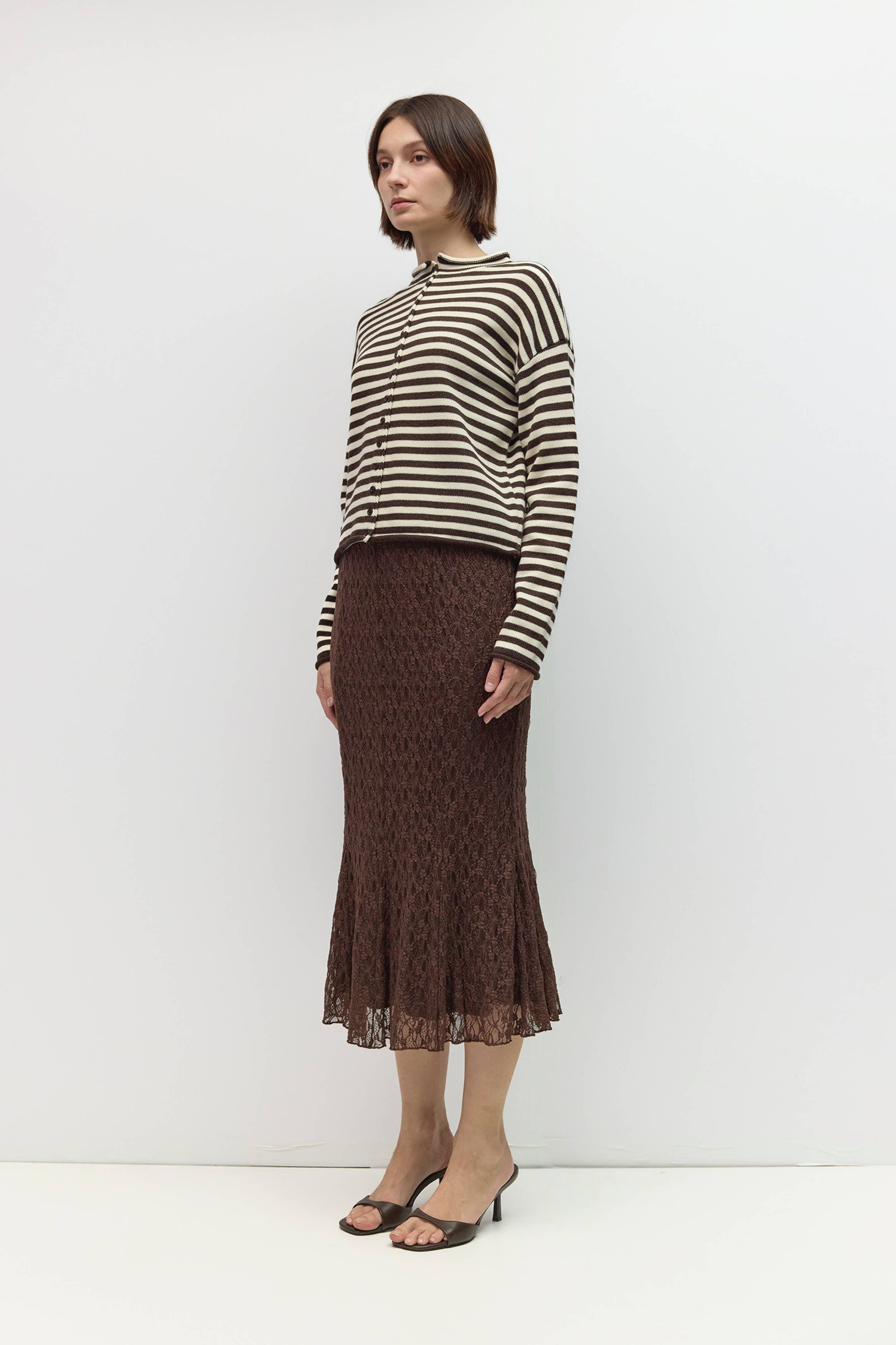 Mod Ref Cecelia Brown and Cream Striped Cardigan