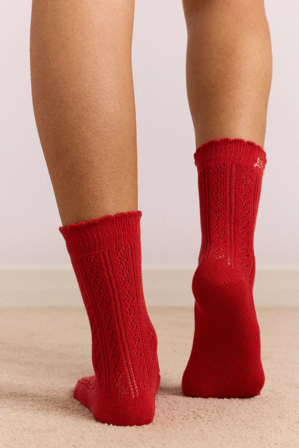 Paquet de 2 Paires de Chaussettes Pointelle Rouge et Crème Damson Madder
