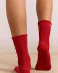 Paquet de 2 Paires de Chaussettes Pointelle Rouge et Crème Damson Madder