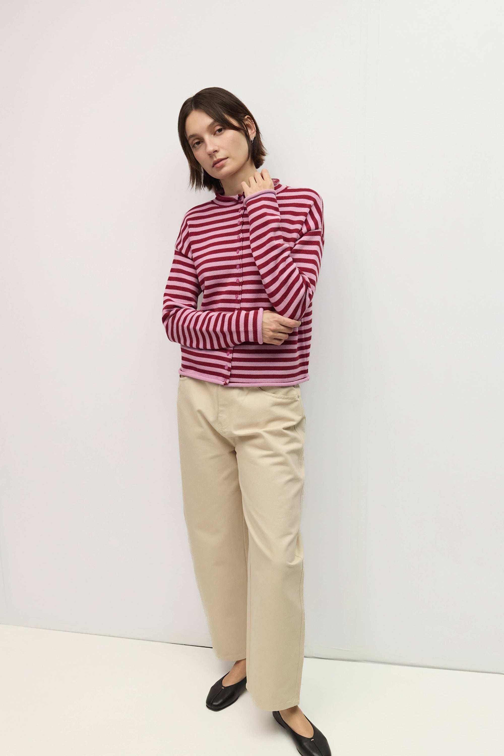 Mod Ref Cecelia Lilac and Burgundy Striped Cardigan