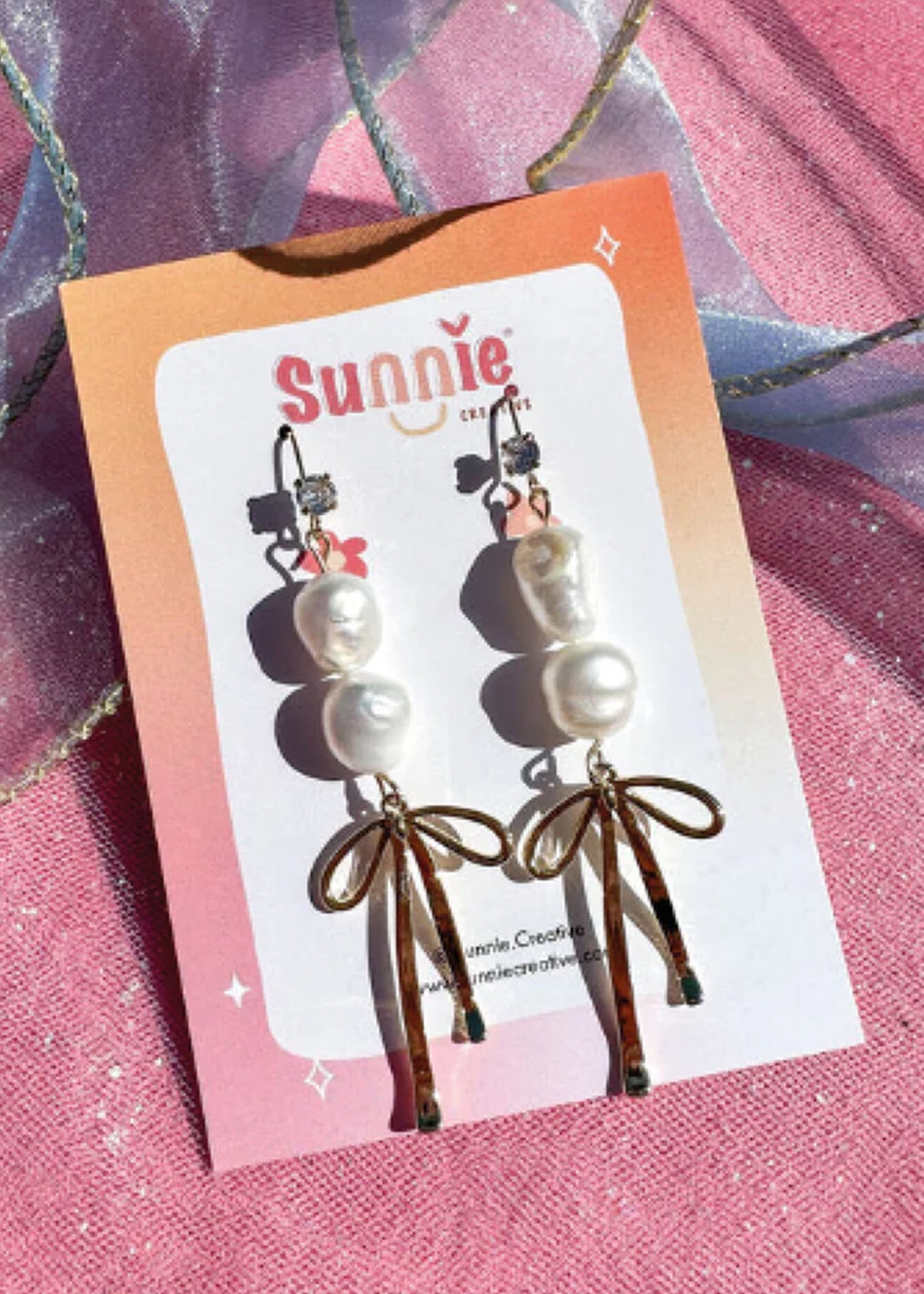 Sunnie Creative Pearls &amp; Bows Earrings (Golden or Silver)