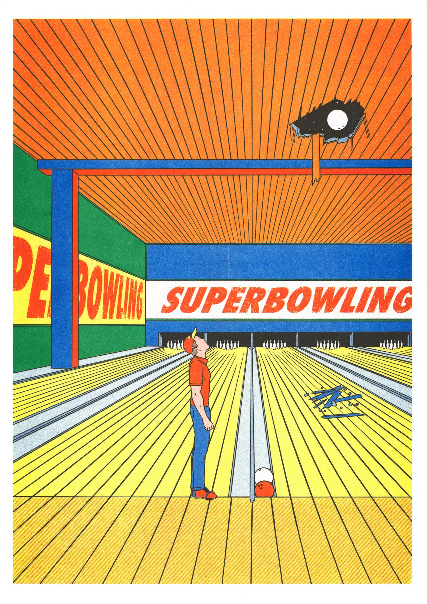 Affiche Super Bowling 12 x 17po Simon Bailly Kiblind Atelier