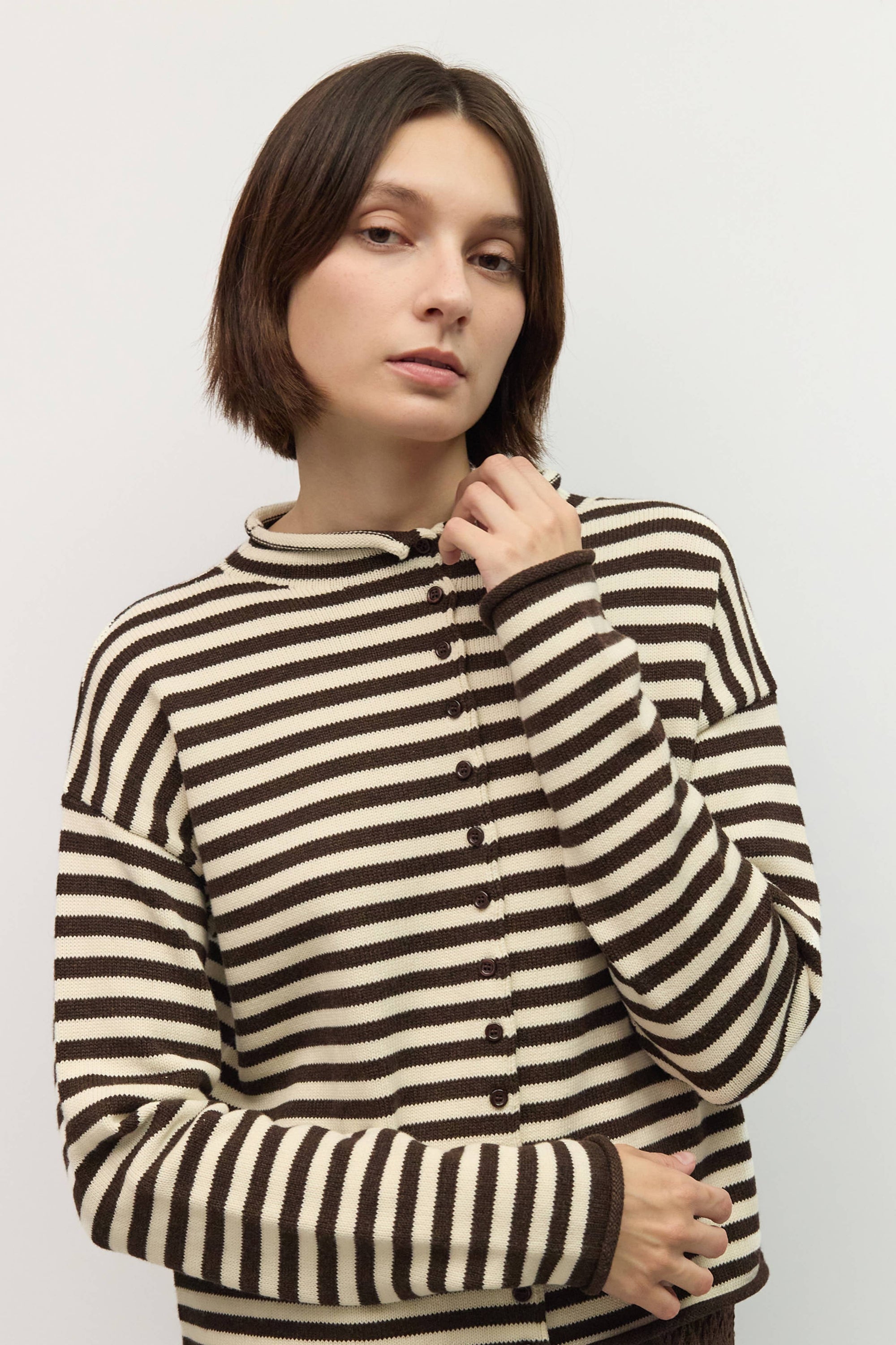 Mod Ref Cecelia Brown and Cream Striped Cardigan