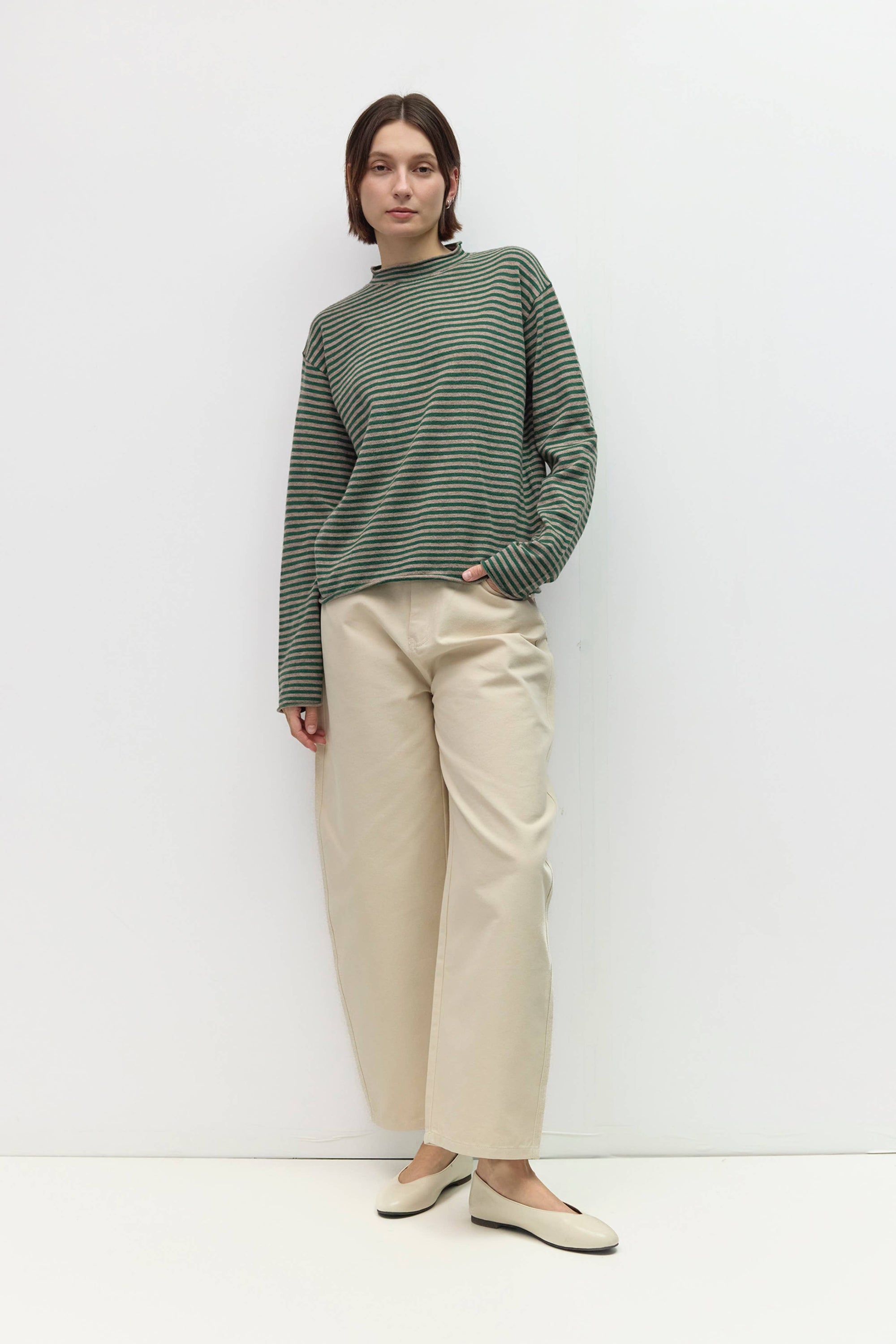 Pull Rayé Cierra Vert et Taupe All Row