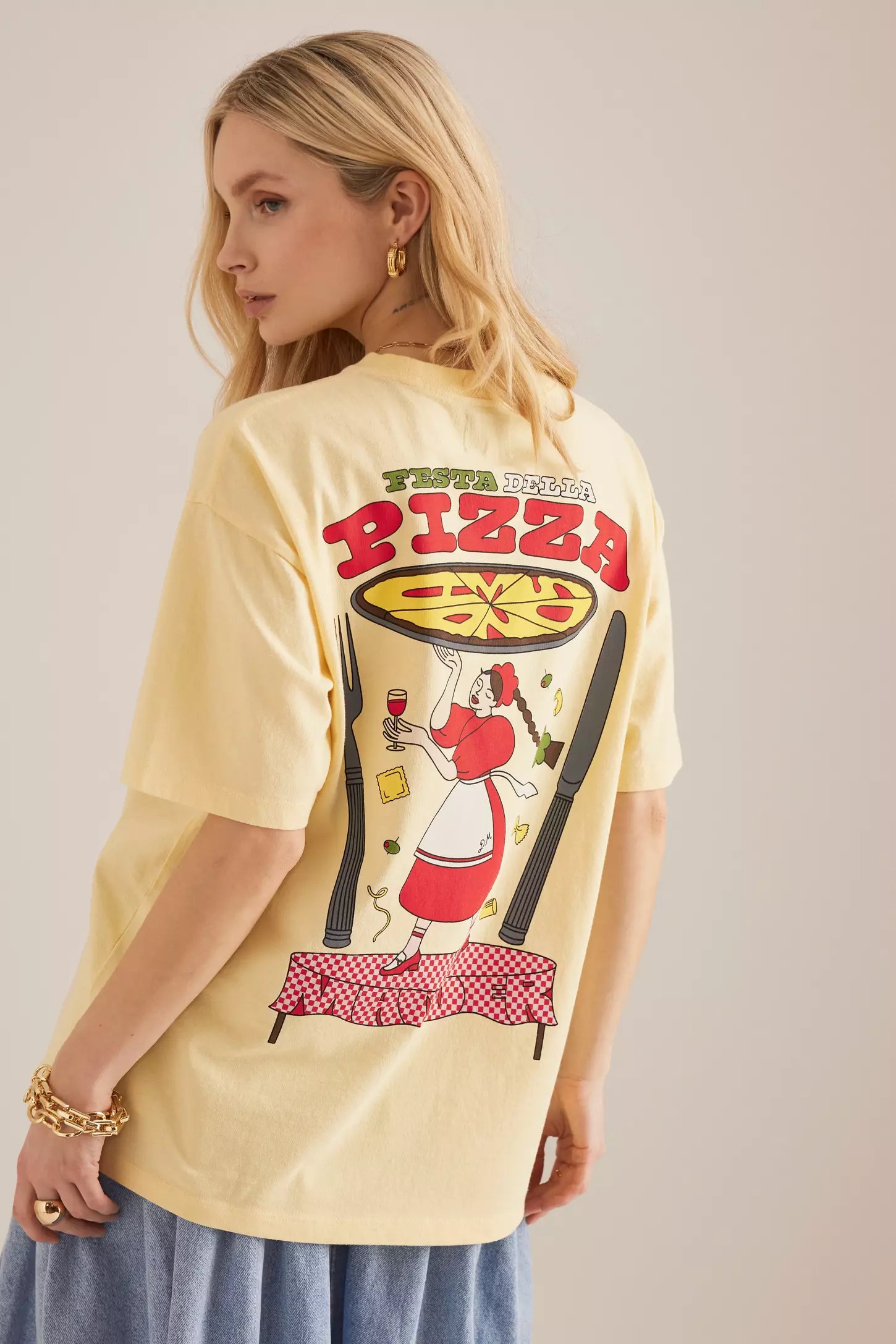 T-shirt Pizza Party Jaune Beurre Damson Madder