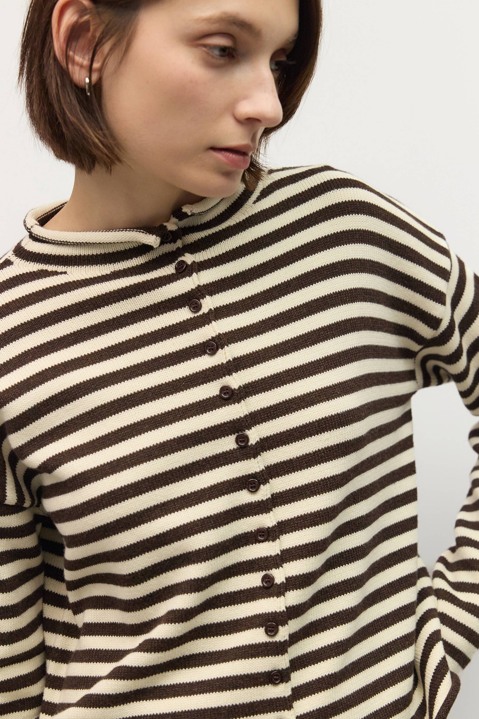Mod Ref Cecelia Brown and Cream Striped Cardigan