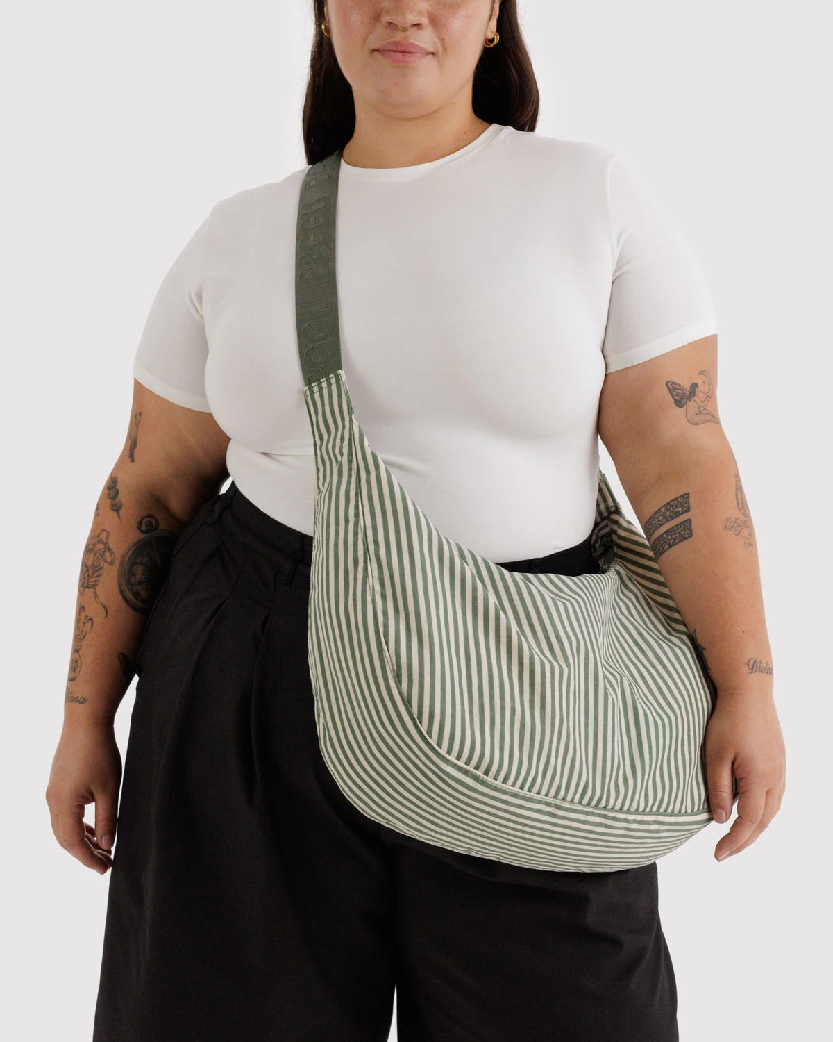 Sac Croissant Large Baggu Sage Stripe