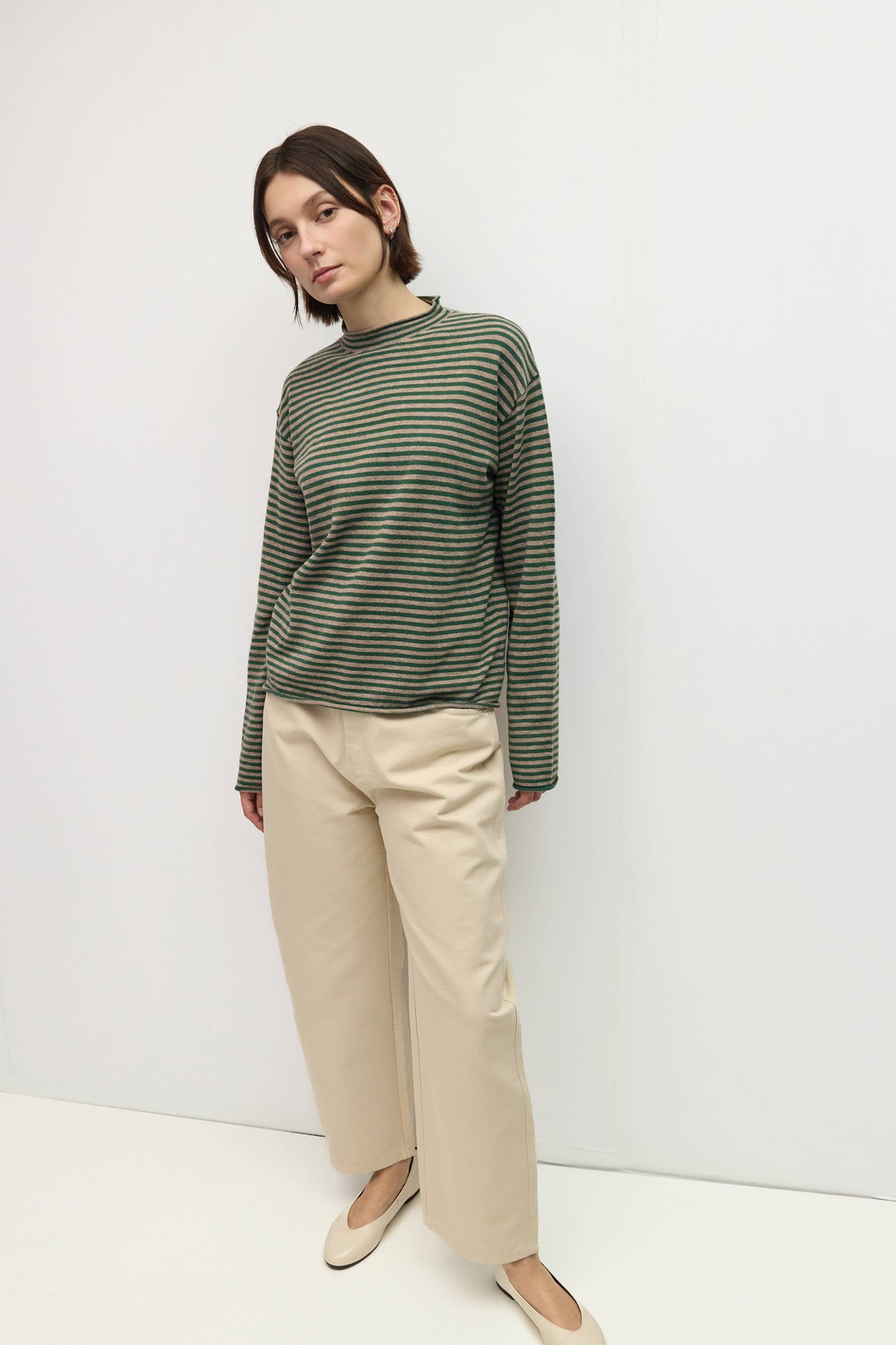 Pull Rayé Cierra Vert et Taupe All Row