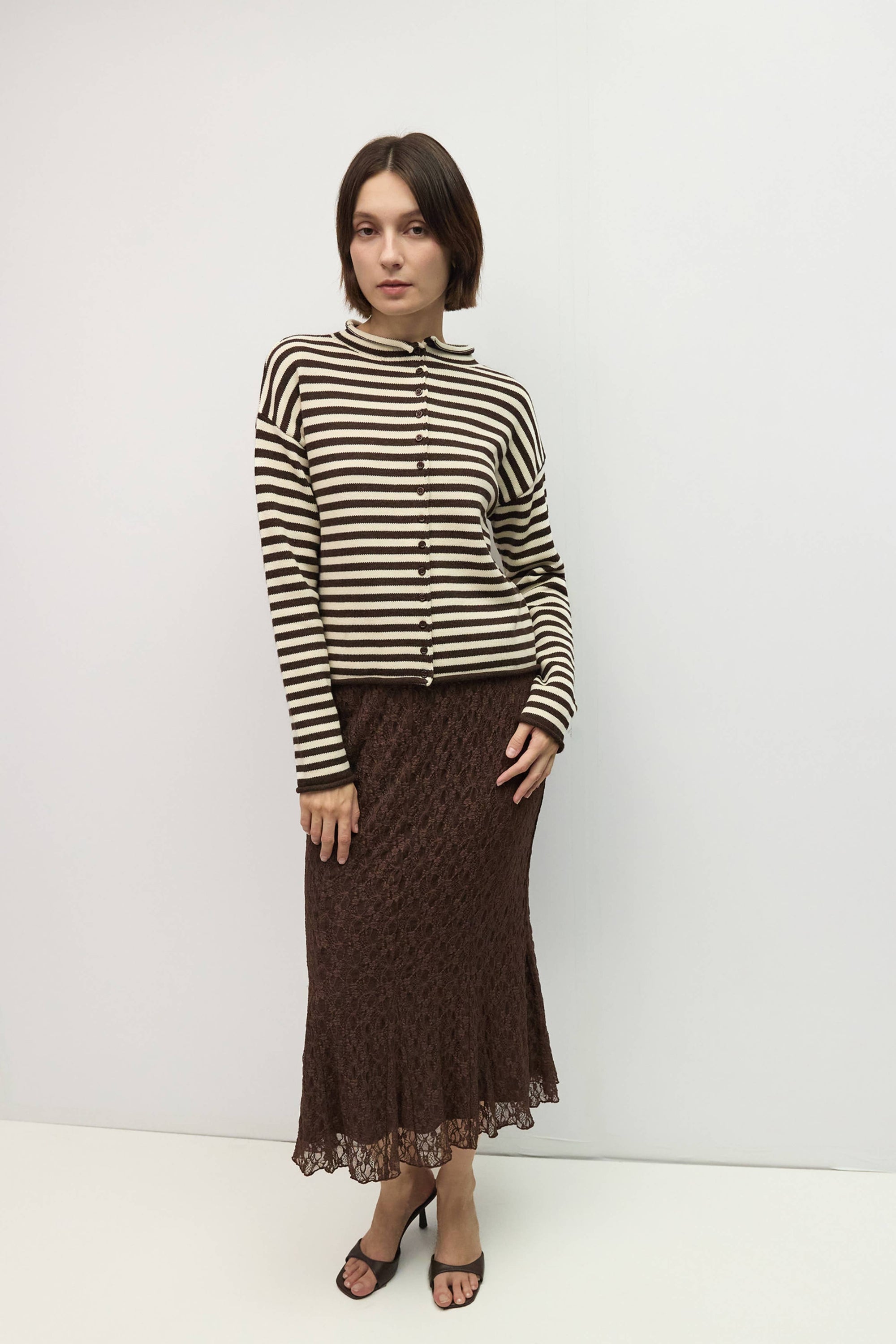 Mod Ref Cecelia Brown and Cream Striped Cardigan