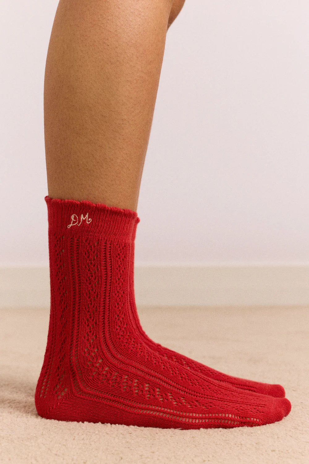 Paquet de 2 Paires de Chaussettes Pointelle Rouge et Crème Damson Madder