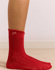 Paquet de 2 Paires de Chaussettes Pointelle Rouge et Crème Damson Madder