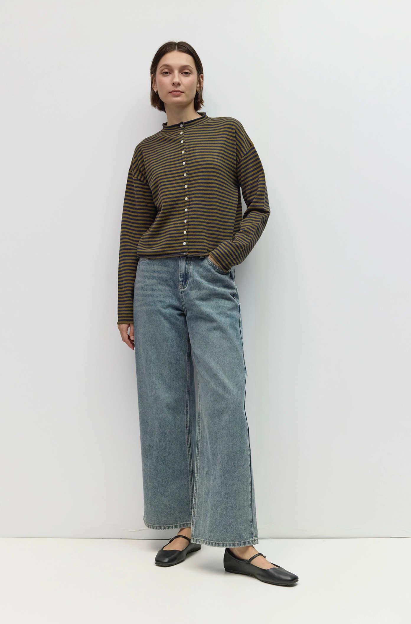 Cardigan Elisa Rayures Olives et Marines All Row
