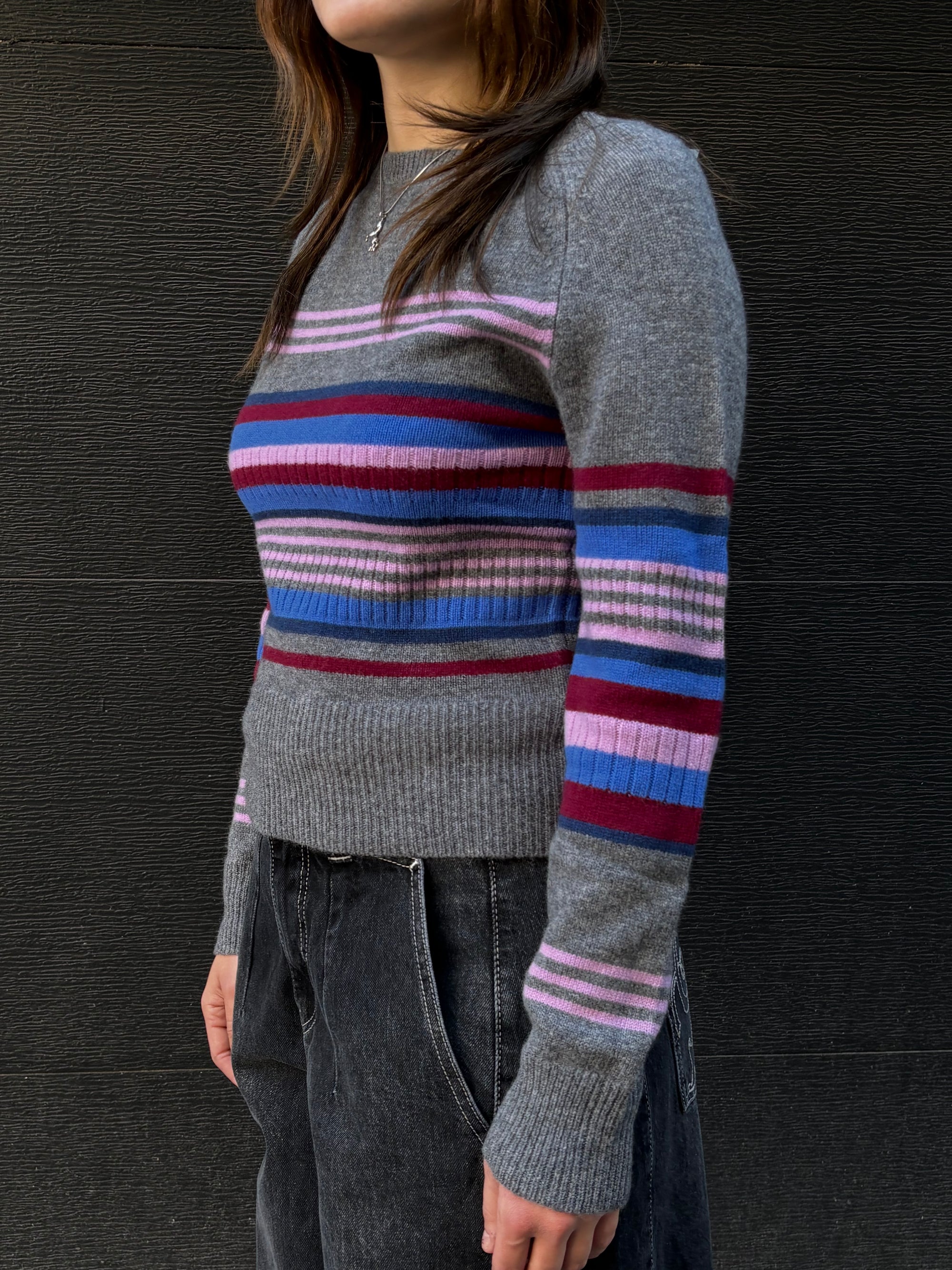 Pull Yesley Col Bateau Gris à Rayures Damson Madder