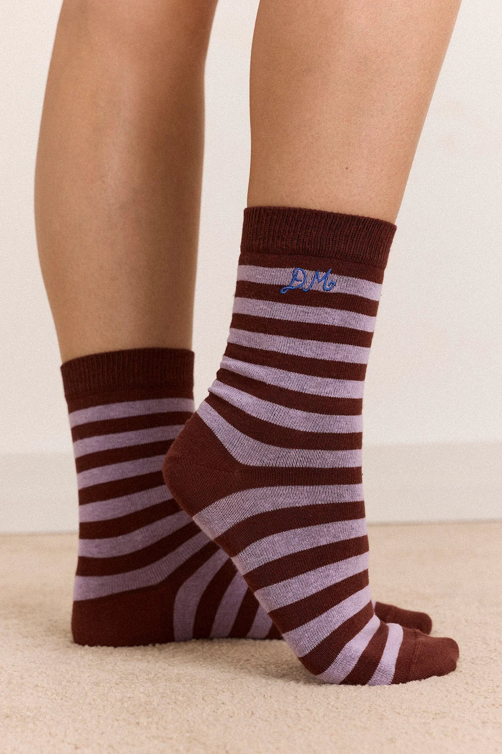 Paquet de 2 Paires de Chaussettes Mix Choc Rayures Damson Madder