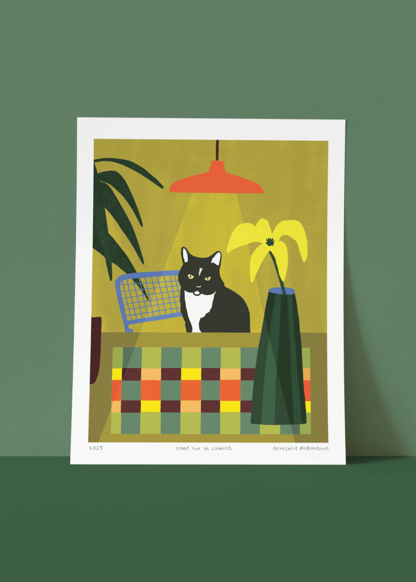 Affiche Chat et Chaise Anne-Julie Dudemaine 8.5 x 11 - Ex-voto
