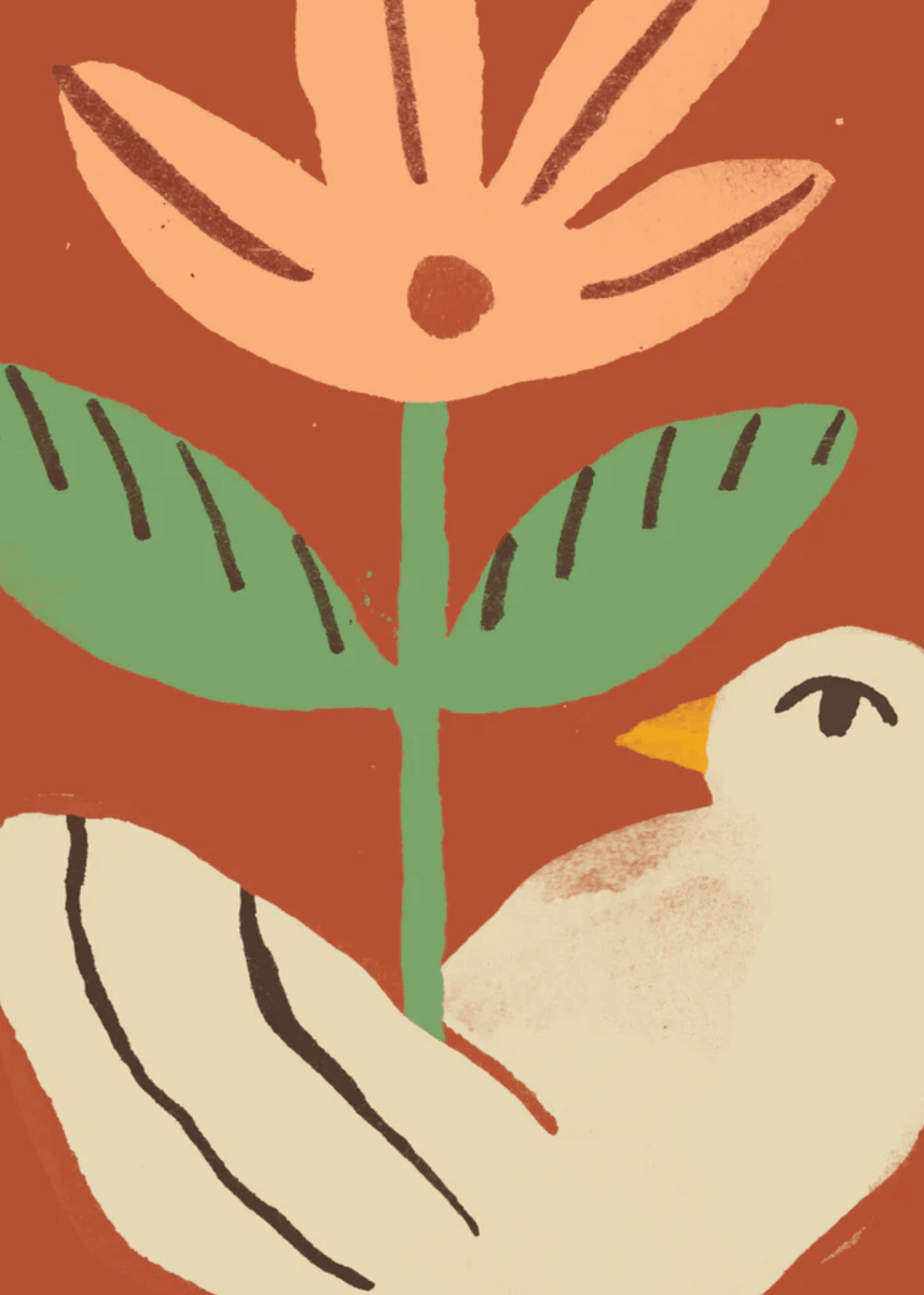 Affiche Oiseau Fleur Paperole 8 x 10 - Ex - voto