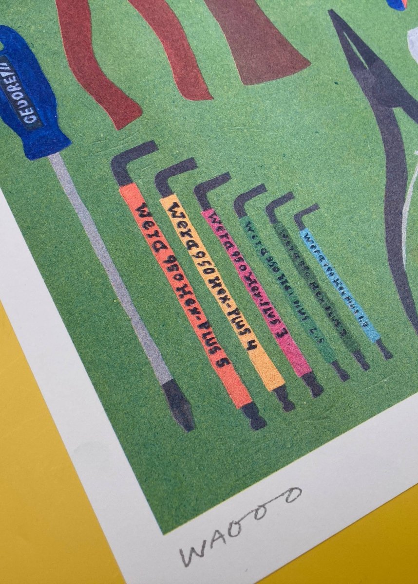Affiche Riso Some tools from our toolbox 30x40 cm We are out of office - Ex - voto