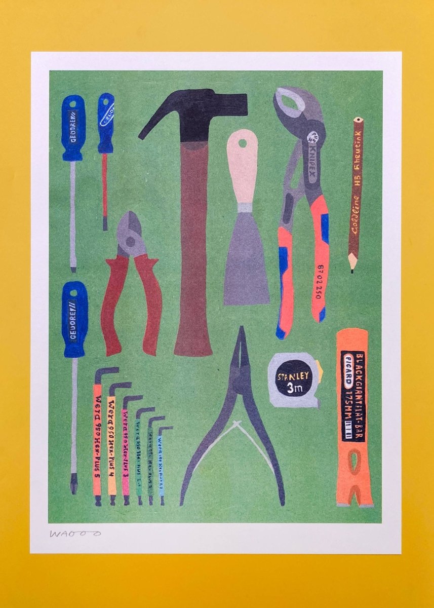 Affiche Riso Some tools from our toolbox 30x40 cm We are out of office - Ex - voto
