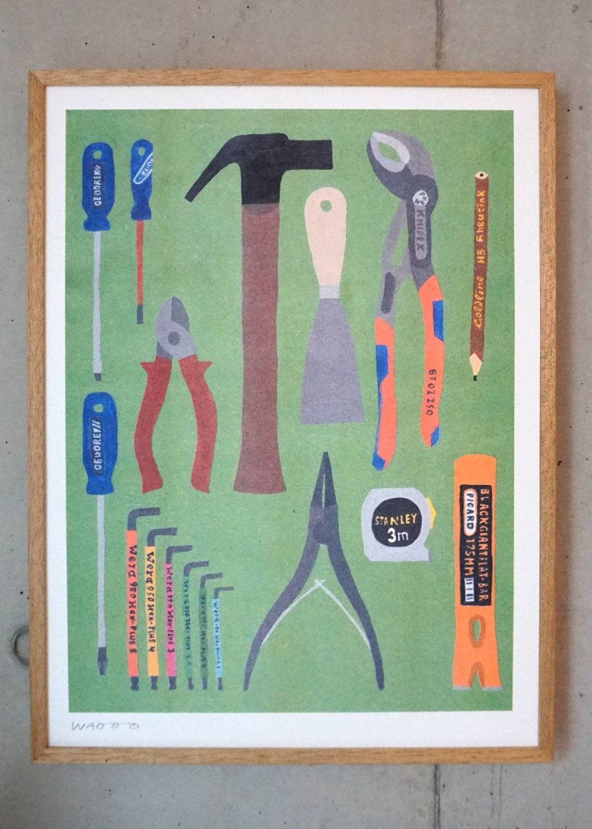 Affiche Riso Some tools from our toolbox 30x40 cm We are out of office - Ex - voto