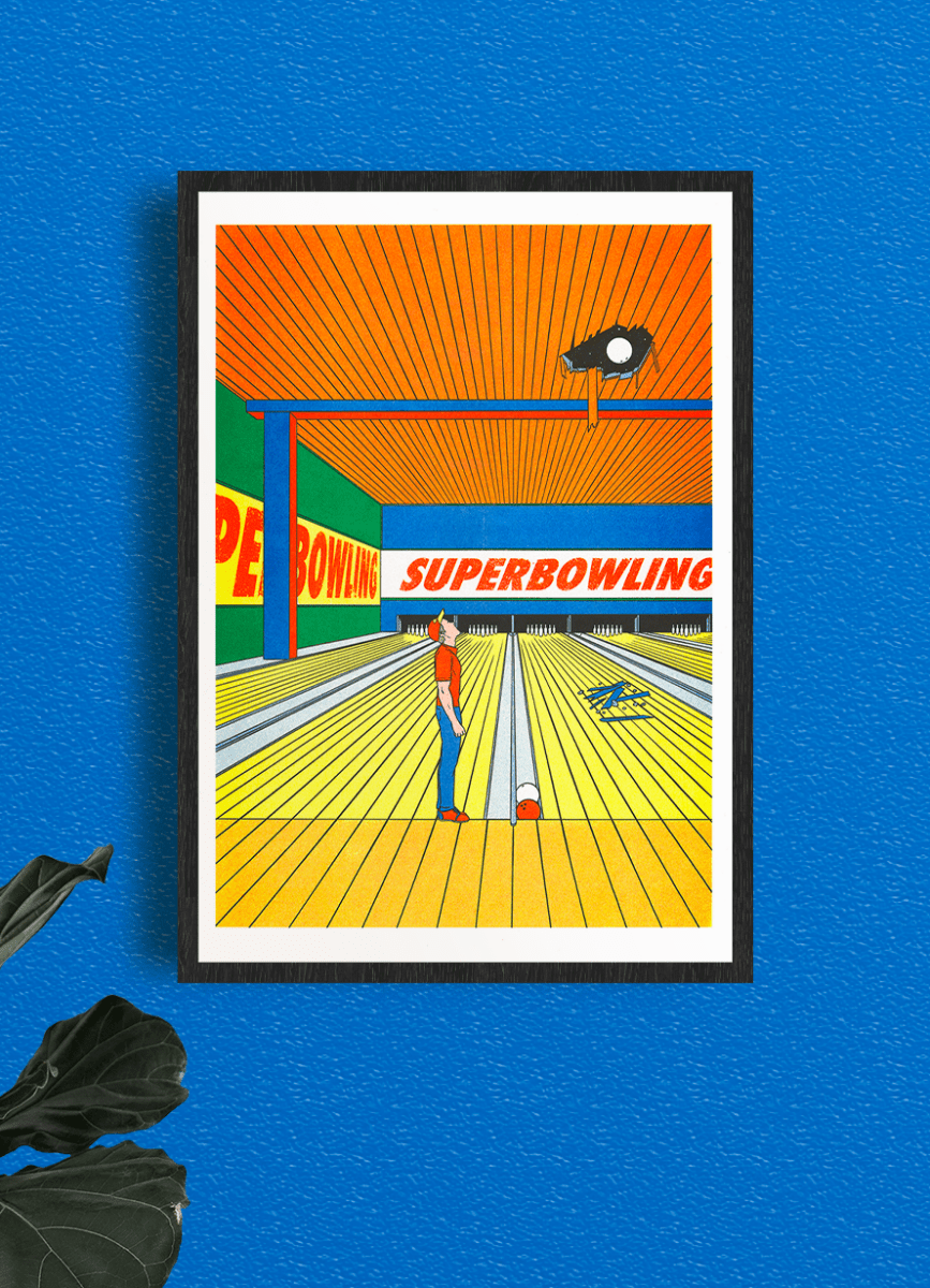 Affiche Super Bowling 12 x 17po Simon Bailly Kiblind Atelier - Ex - voto