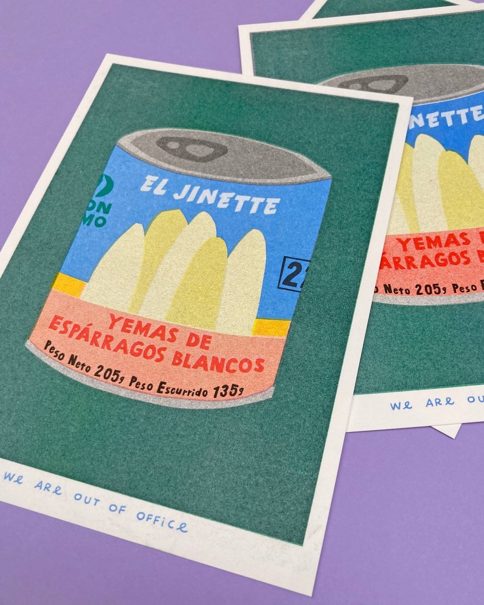Affichette Riso Can of Esparragos 5x7 We are out of Office - Ex - voto