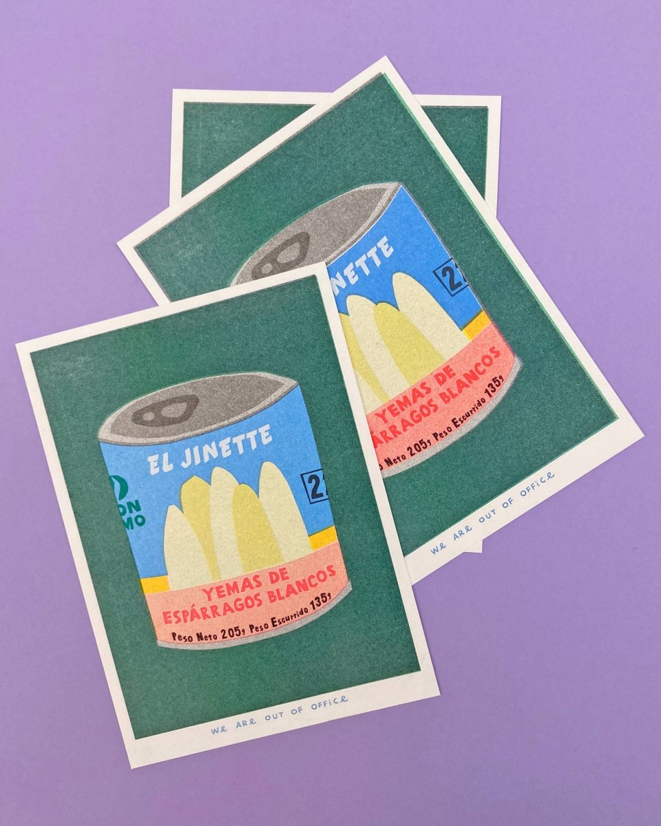 Affichette Riso Can of Esparragos 5x7 We are out of Office - Ex - voto
