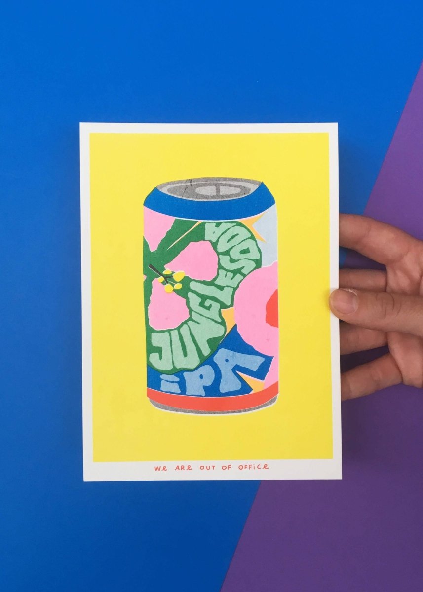 Affichette Riso Can of Jungle Soda IPA 5x7 We are out of Office - Ex - voto