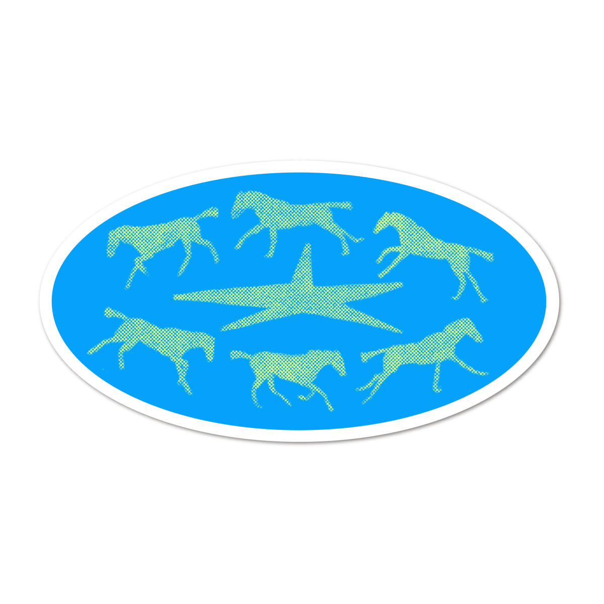 Autocollant Blue Running Horses! Rags Af - Ex-voto