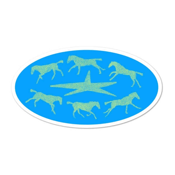Autocollant Blue Running Horses! Rags Af - Ex-voto