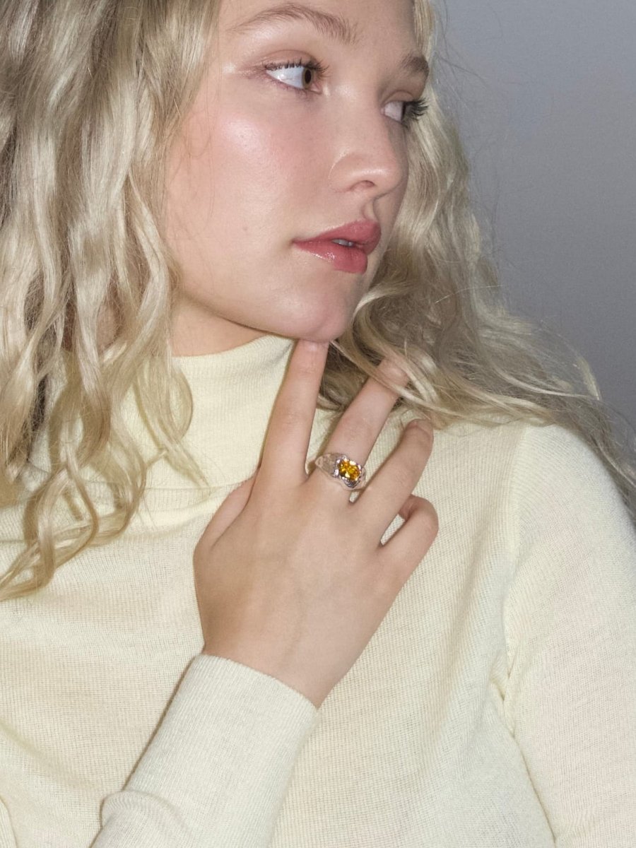 Bague Ajustable Essence Argent Citrine Adda Studio - Ex-voto