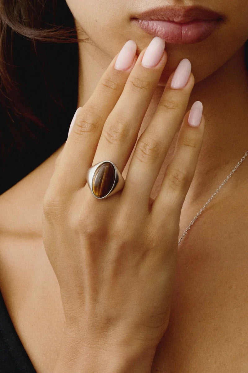 Bague Sol Twenty Compass Oeil de Tigre et Argent - Ex-voto