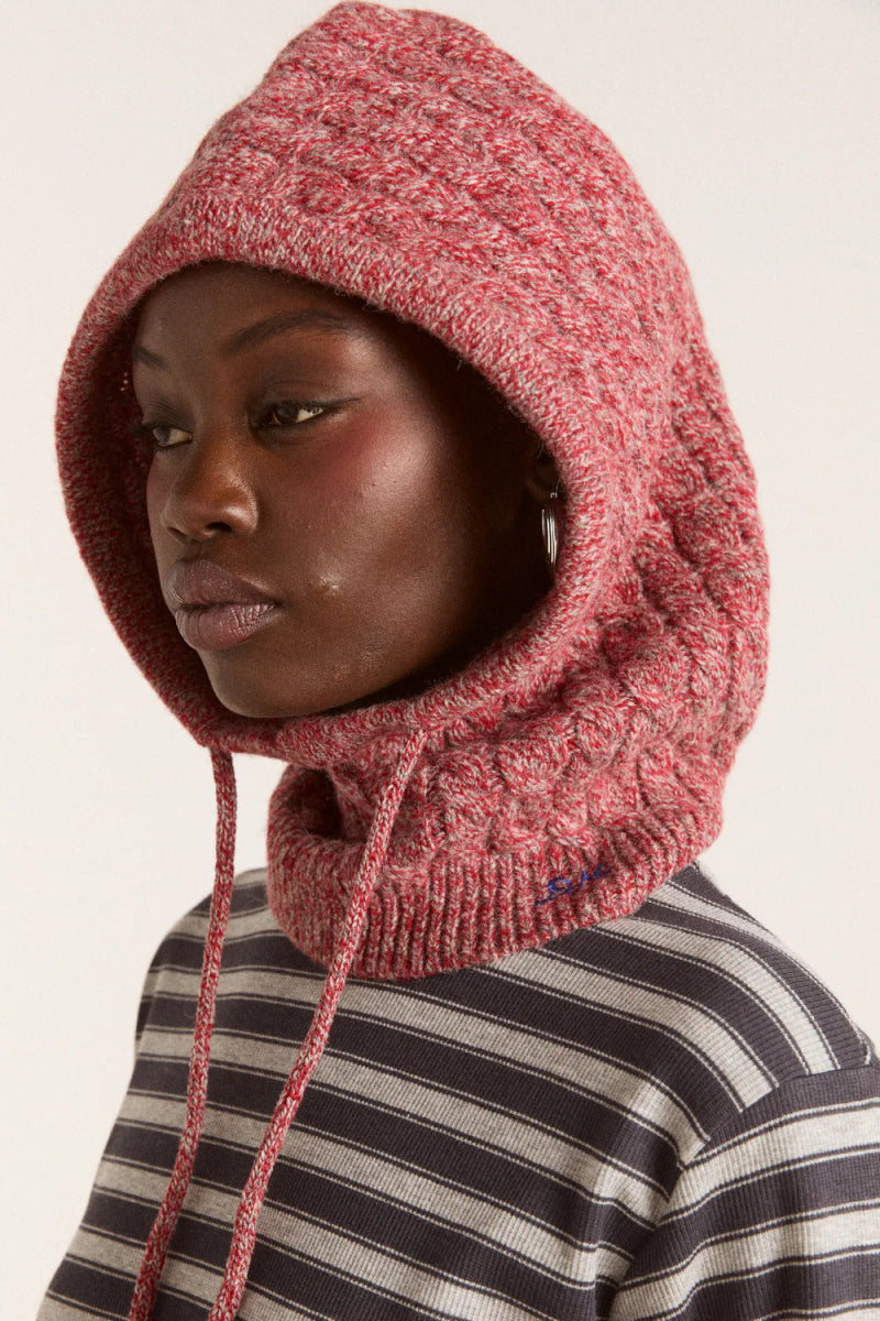 Balaclava Torsades Damson Madder Bourgogne - Ex - voto