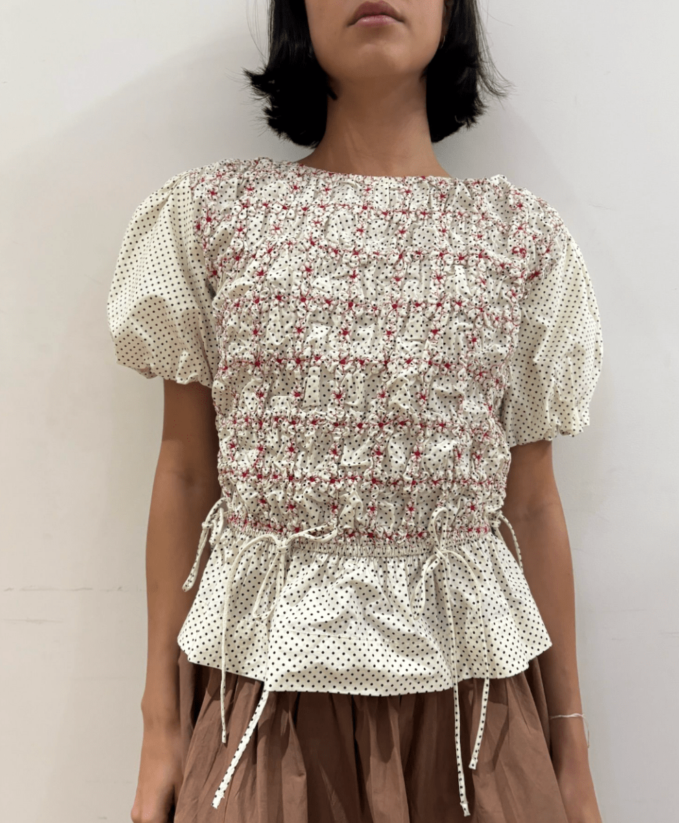 Blouse Audrey Blanche à Pois Damson Madder - Ex - voto