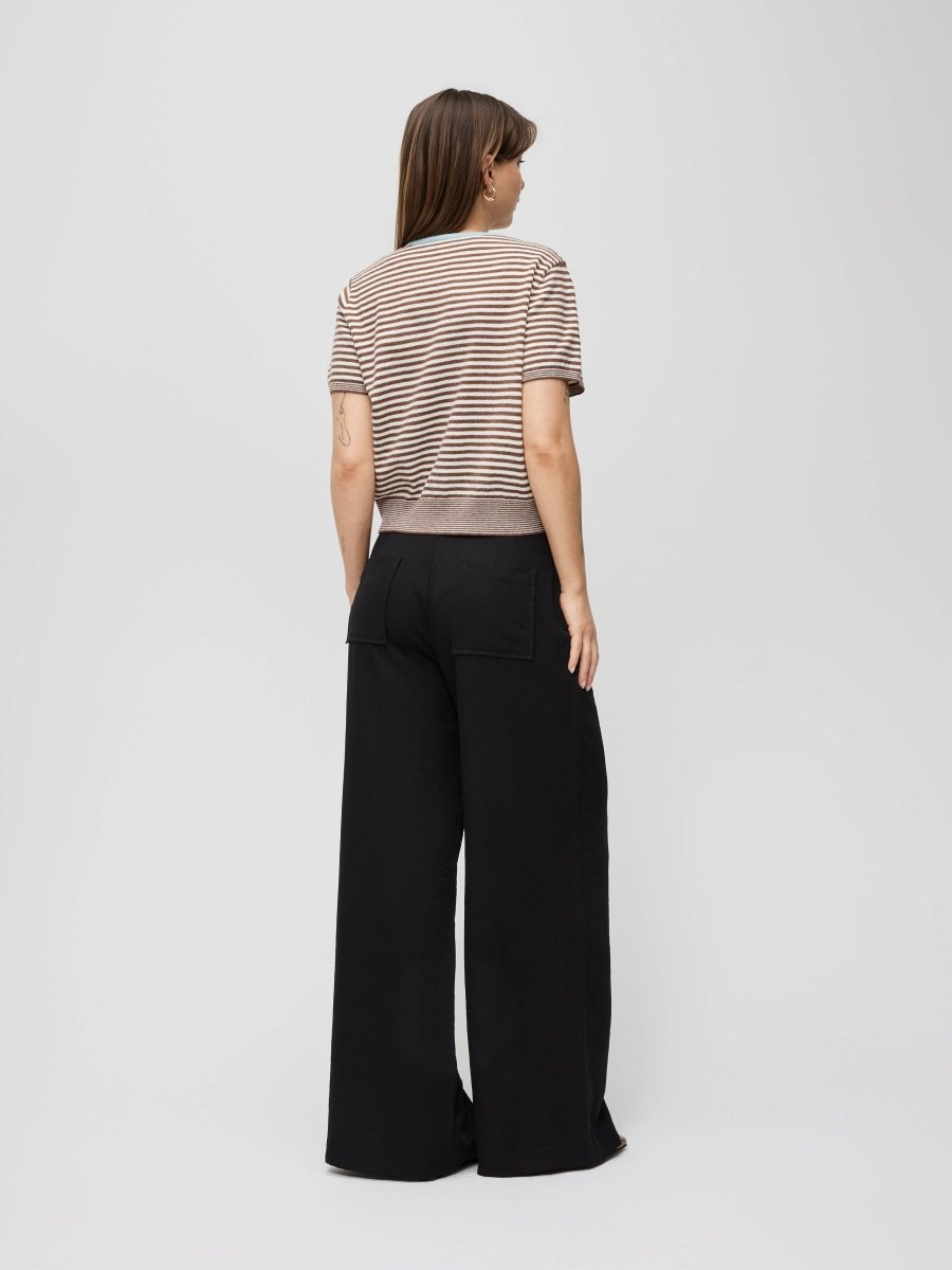 Blouse Faye Rayures Brunes, Ivoire et Bleues All Row - Ex - voto