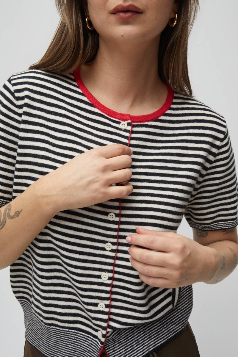 Blouse Faye Rayures Noires, Blanches et Rouges All Row - Ex - voto