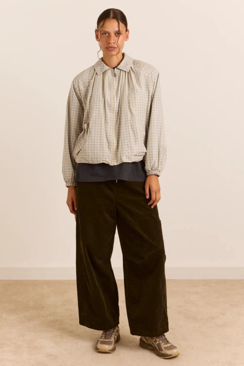 Bomber Léger Lailah Gingham Gris Damson Madder - Ex-voto