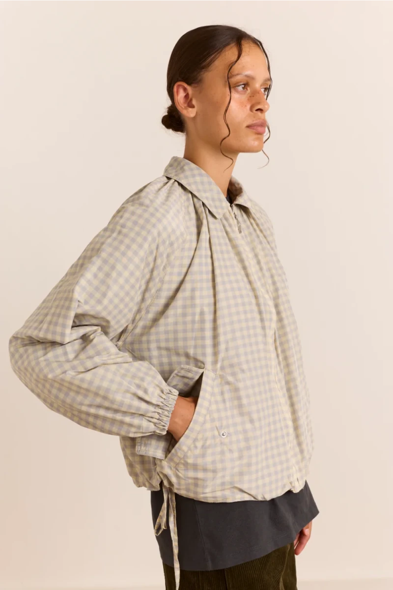Bomber Léger Lailah Gingham Gris Damson Madder - Ex-voto