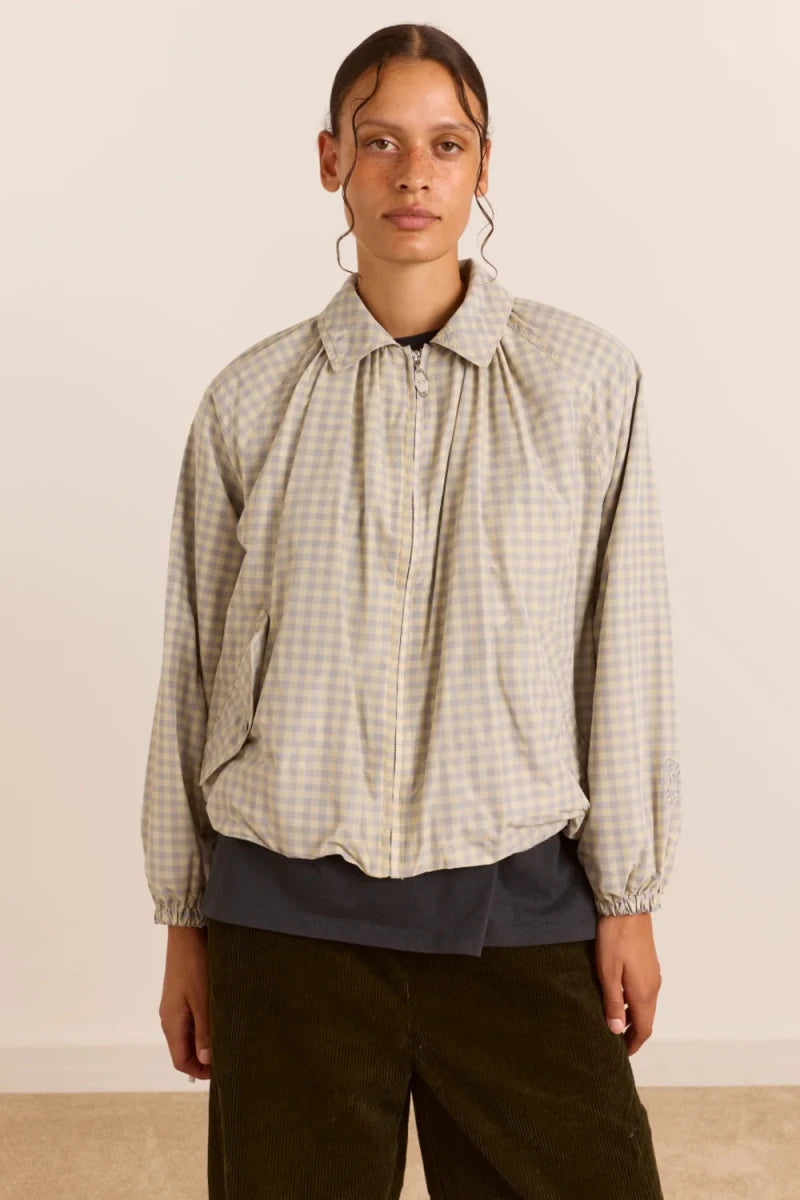 Bomber Léger Lailah Gingham Gris Damson Madder - Ex-voto