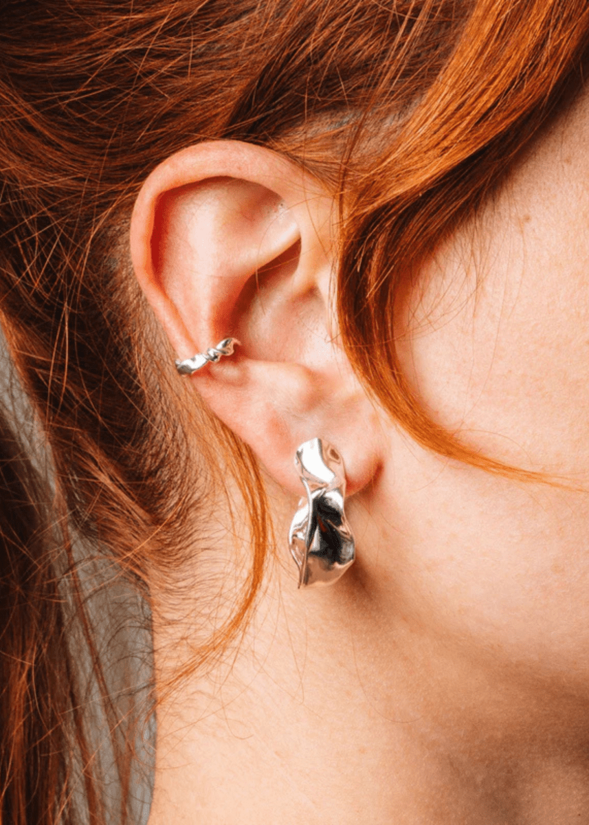 Boucles d'oreilles Moyens Hoops Étoffe Argent Sarah Bijoux - Ex - voto