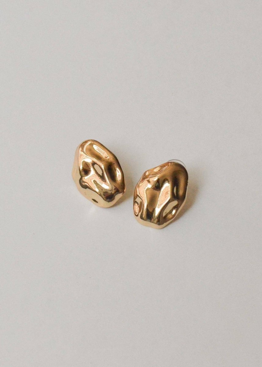 Boucles d'Oreilles Ovales Texturées Dorées Nar'sha - Ex - voto