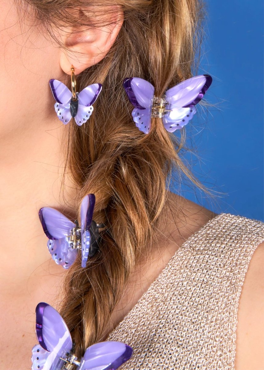Boucles d&#39;oreilles Papillon Mauve Coucou Suzette - Ex - voto