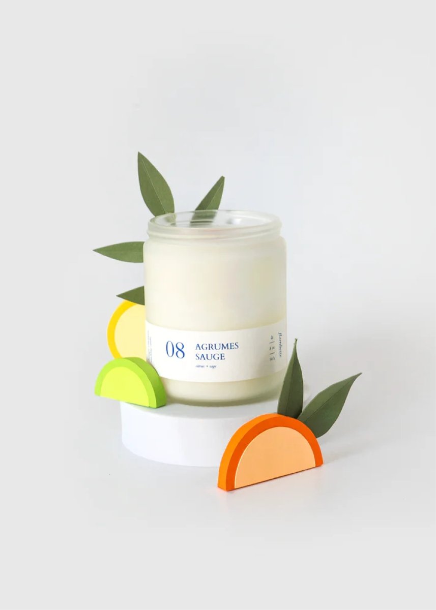 Bougie crépitante Flambette 08 - Agrumes + Sauge 4oz - Ex - voto