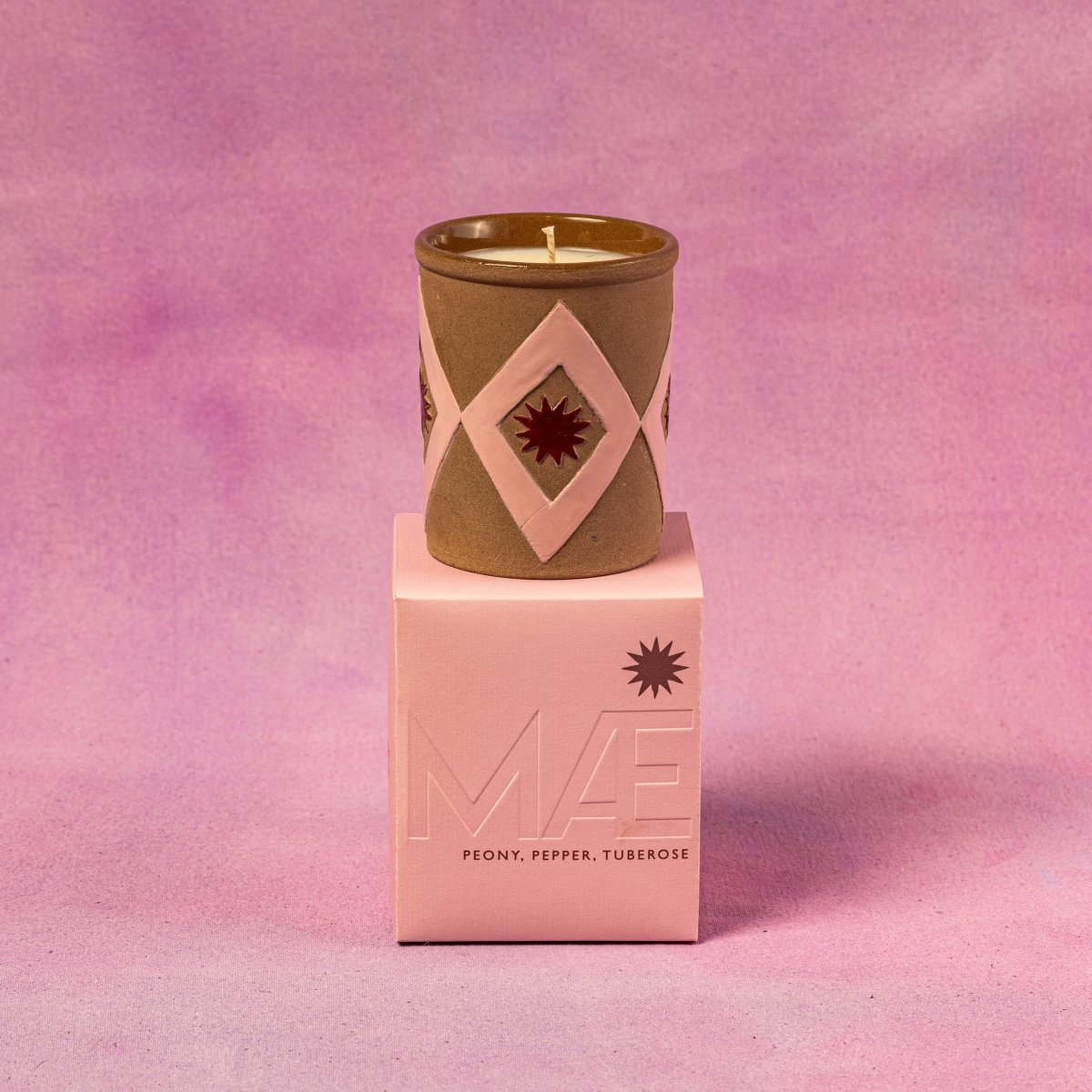 Bougie Étoile Rose Pivoine, Poivre et Tubereuse Maegen - Ex - voto