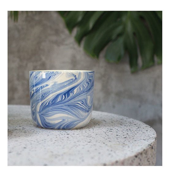 Cache - pot Caspian Bleu Marbré 3,75 x 3,5 AD - Ex - voto