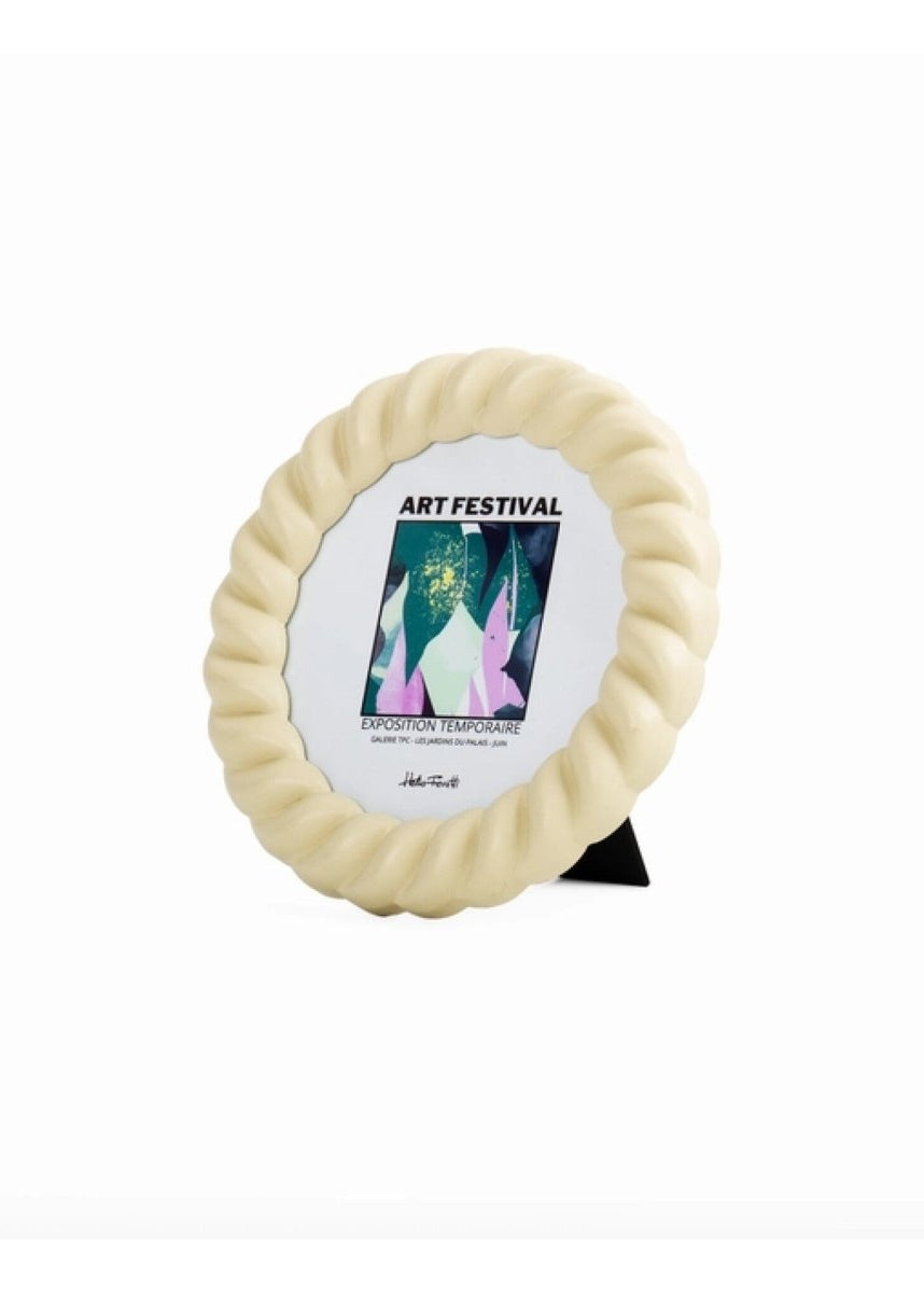 Cadre Photo Ovale Tressé Jaune Pâle 5 x 7 H.Ferretti - Ex - voto