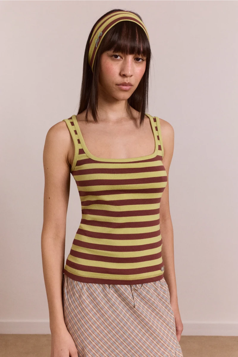 Camisole Avielle Rayures Vertes Damson Madder - Ex - voto